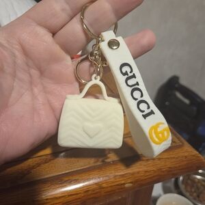 New White Keychain & Bag Charm With  Gold Accents